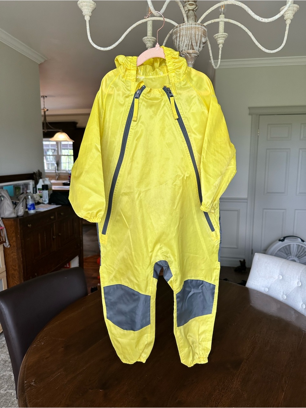 Kids Yellow Waterproof One-Piece Rain Suit with Reflective Panels